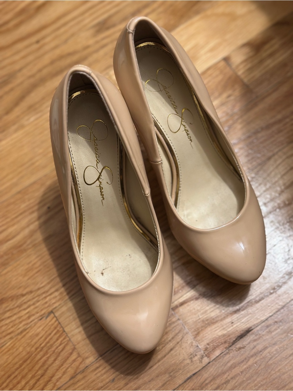 Jessica Simpson Patent Nude Round-Toe Platform Heels